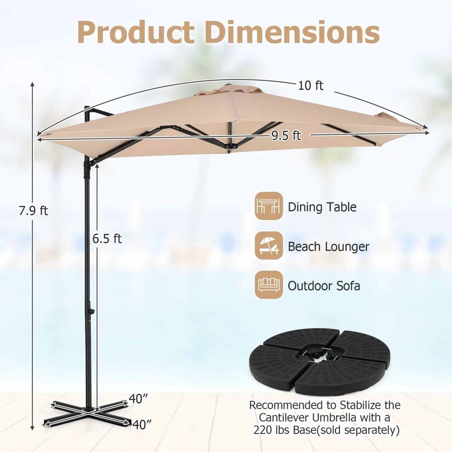Cantilever Patio Umbrella 10 ft 360 Rotation