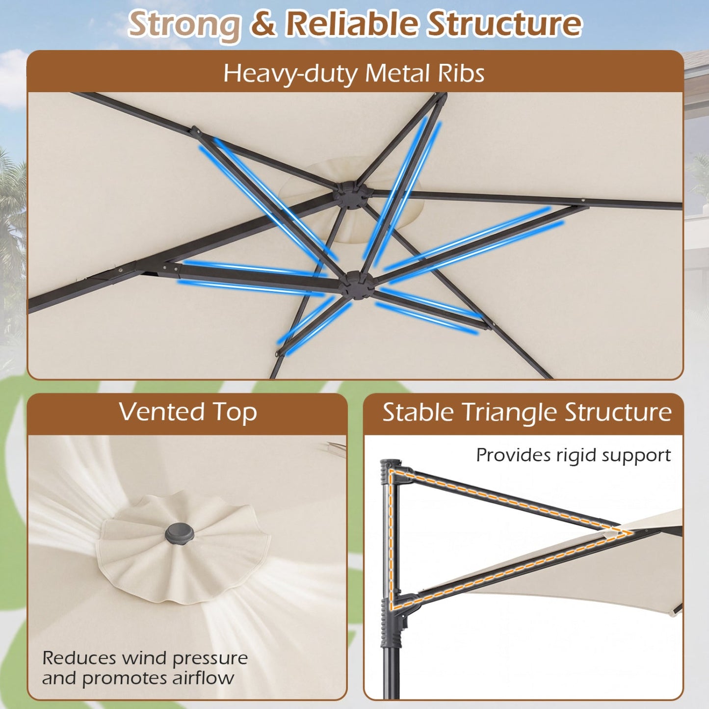 10 ft Patio Cantilever Umbrella 360 Rotation