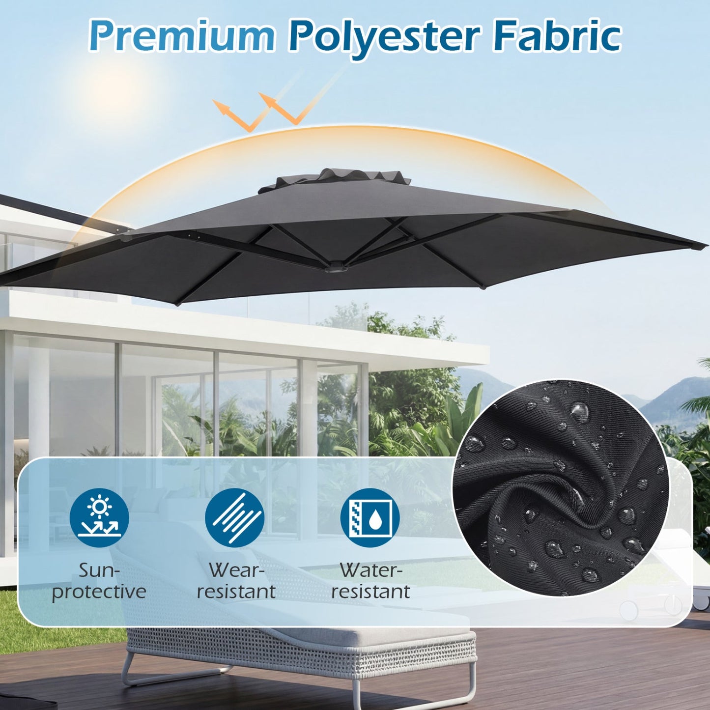 10 ft Patio Cantilever Umbrella 360 Rotation