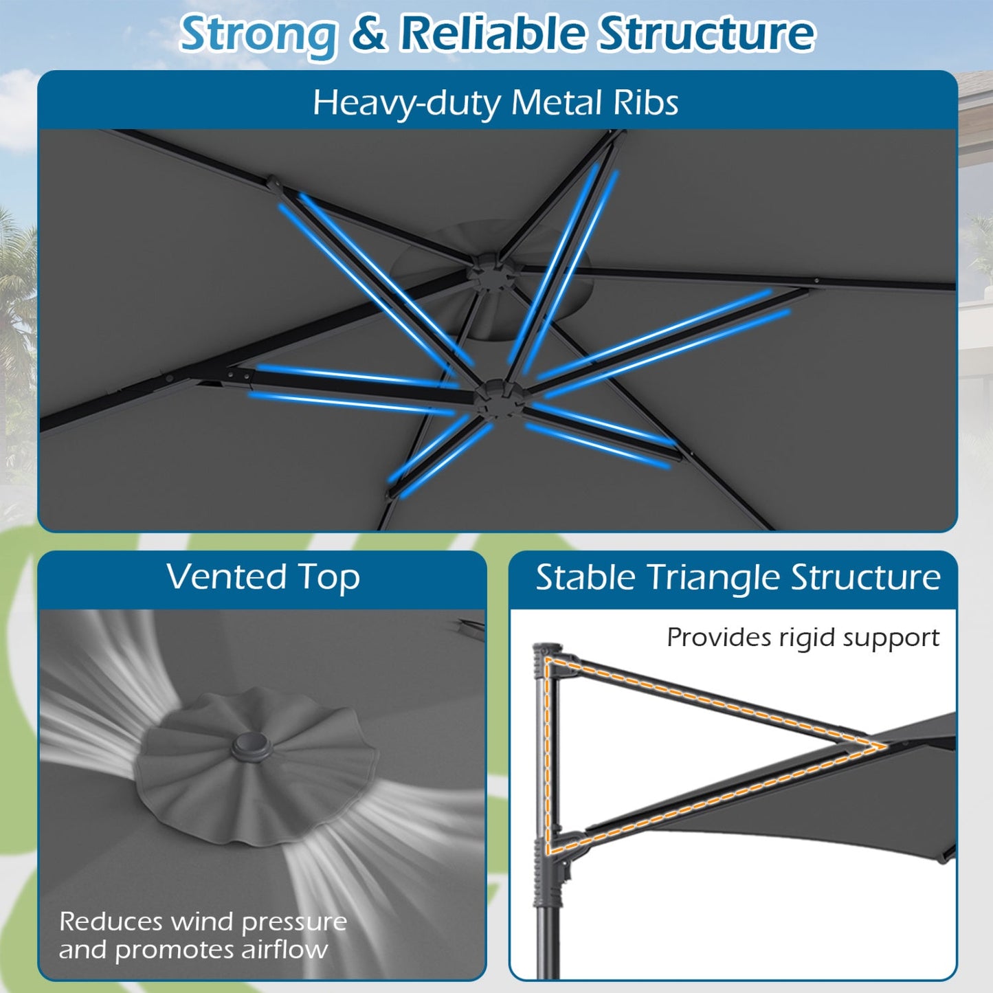 10 ft Patio Cantilever Umbrella 360 Rotation