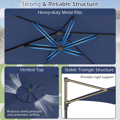 10 ft Patio Cantilever Umbrella 360 Rotation
