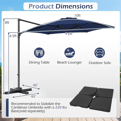 10 ft Patio Cantilever Umbrella 360 Rotation