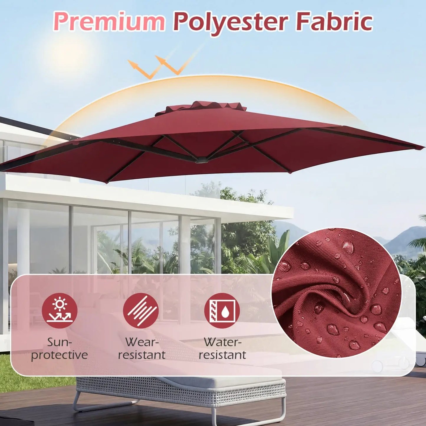 10 ft Patio Cantilever Umbrella 360 Rotation