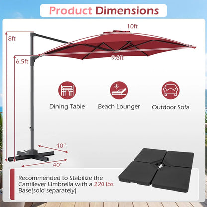 10 ft Patio Cantilever Umbrella 360 Rotation