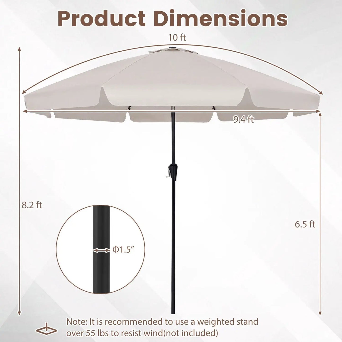 10 Ft Scalloped Patio Umbrella Push Button Tilt