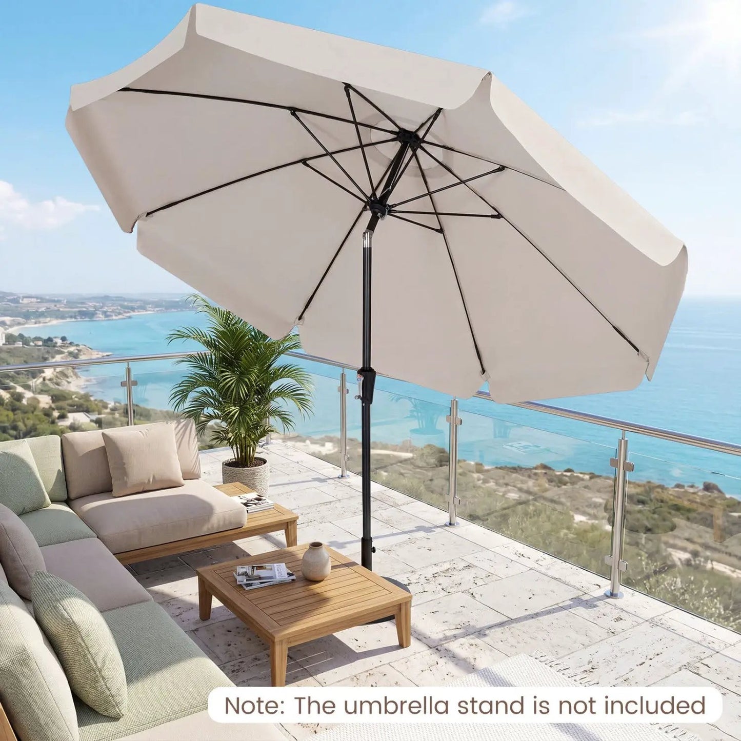 10 Ft Scalloped Patio Umbrella Push Button Tilt