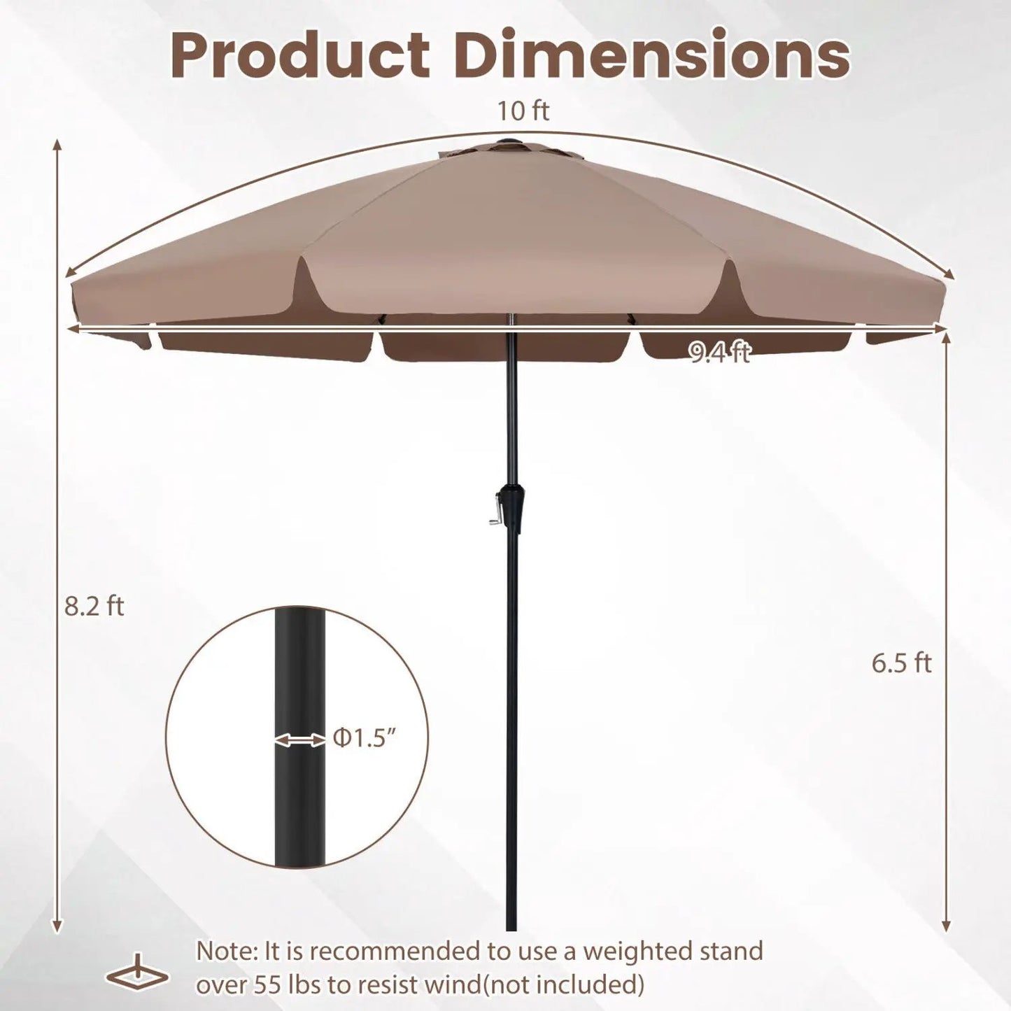 10 Ft Scalloped Patio Umbrella Push Button Tilt