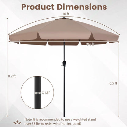 10 Ft Scalloped Patio Umbrella Push Button Tilt