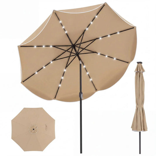 10 Ft Scalloped Solar Patio Umbrella with 24 LEDs