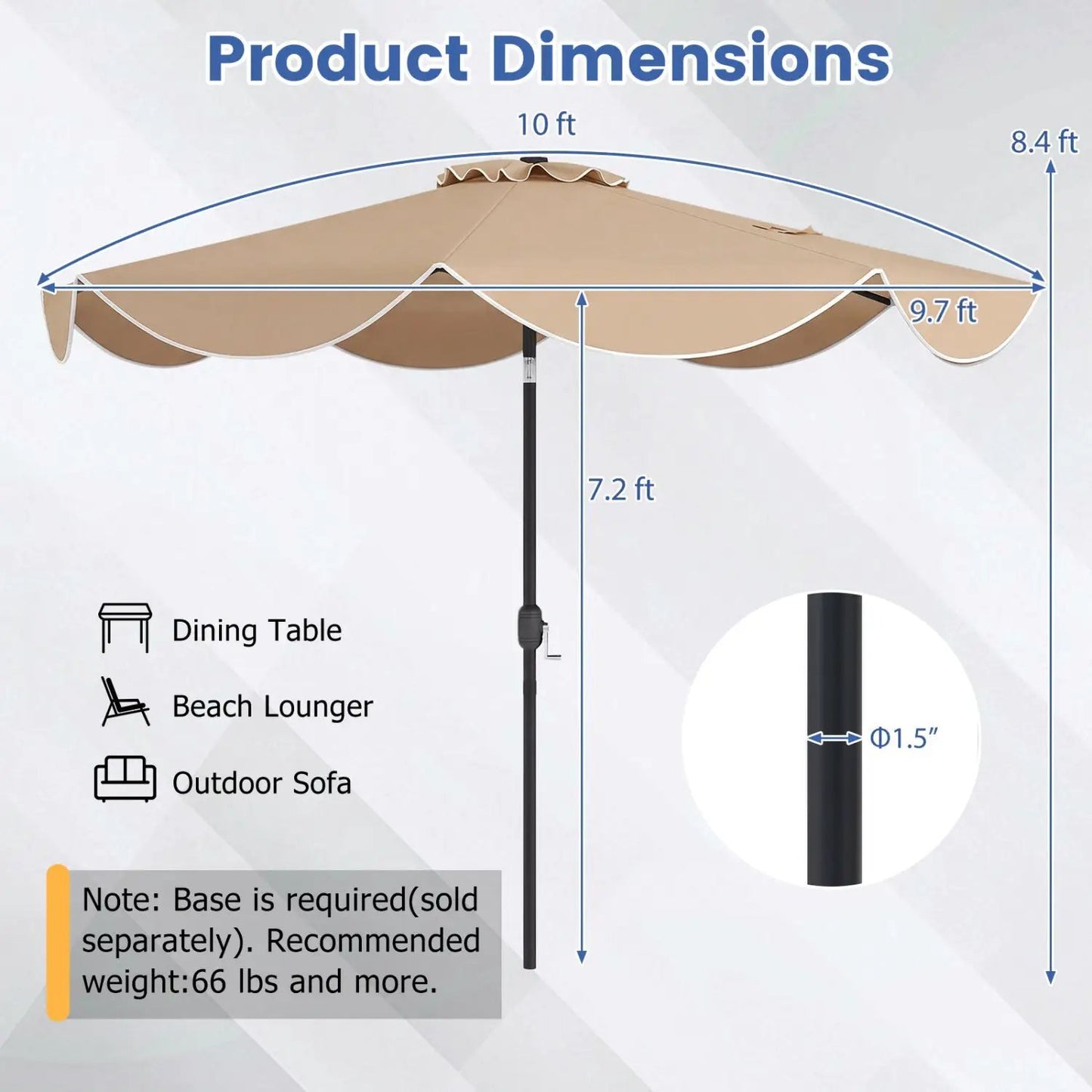 10 Ft Scalloped Solar Patio Umbrella with 24 LEDs