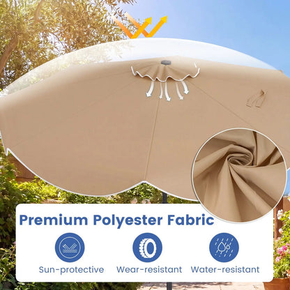 10 Ft Scalloped Solar Patio Umbrella with 24 LEDs