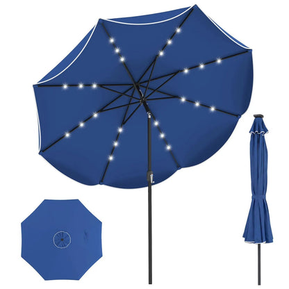 10 Ft Scalloped Solar Patio Umbrella with 24 LEDs
