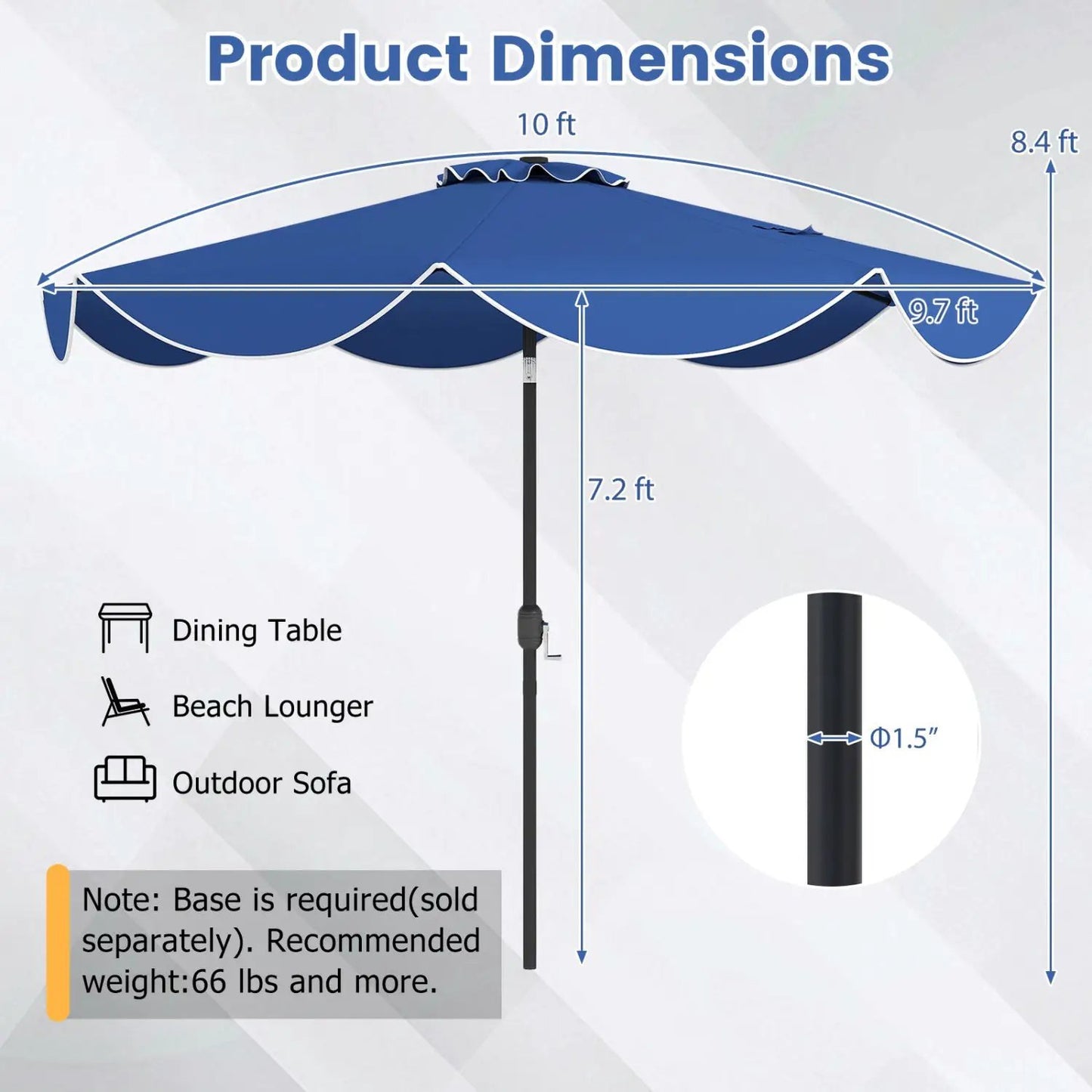 10 Ft Scalloped Solar Patio Umbrella with 24 LEDs