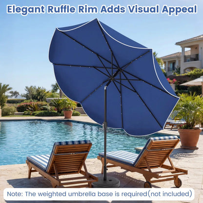 10 Ft Scalloped Solar Patio Umbrella with 24 LEDs