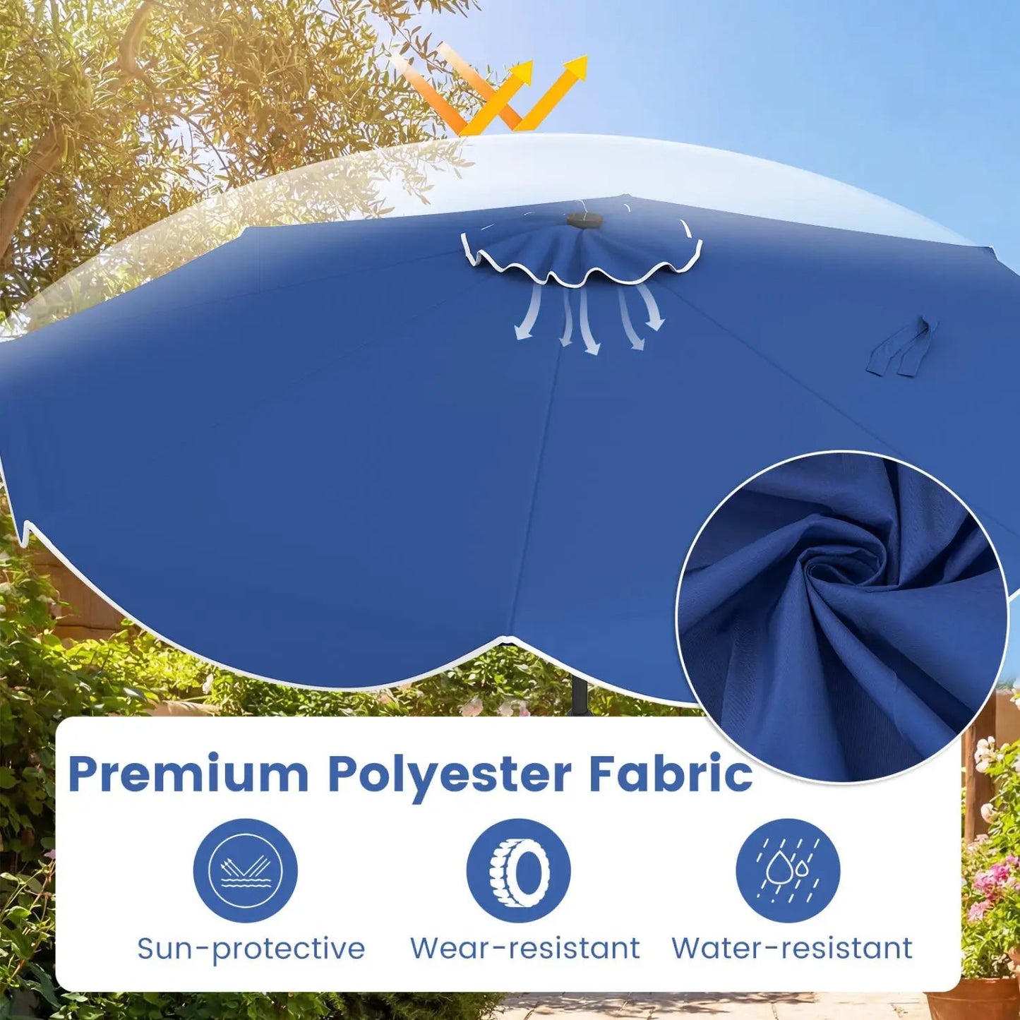 10 Ft Scalloped Solar Patio Umbrella with 24 LEDs