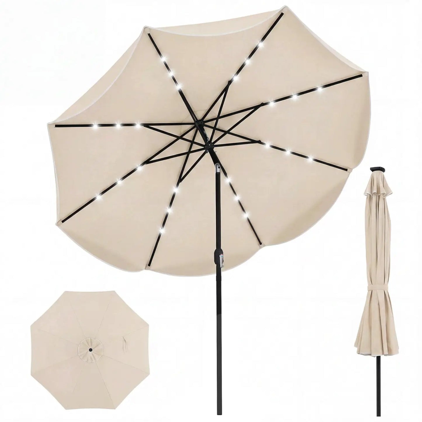 10 Ft Scalloped Solar Patio Umbrella with 24 LEDs
