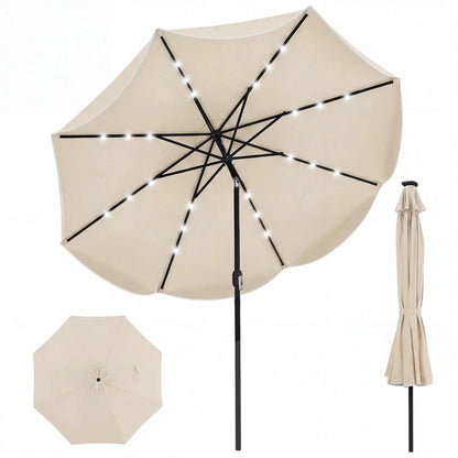 10 Ft Scalloped Solar Patio Umbrella with 24 LEDs