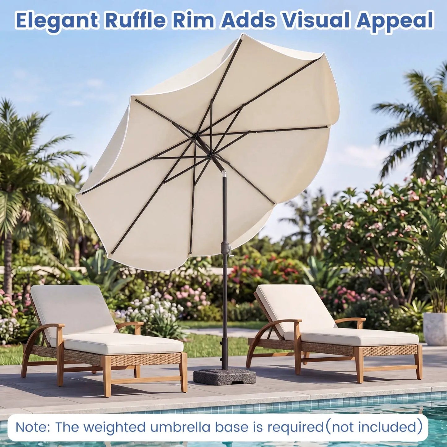 10 Ft Scalloped Solar Patio Umbrella with 24 LEDs