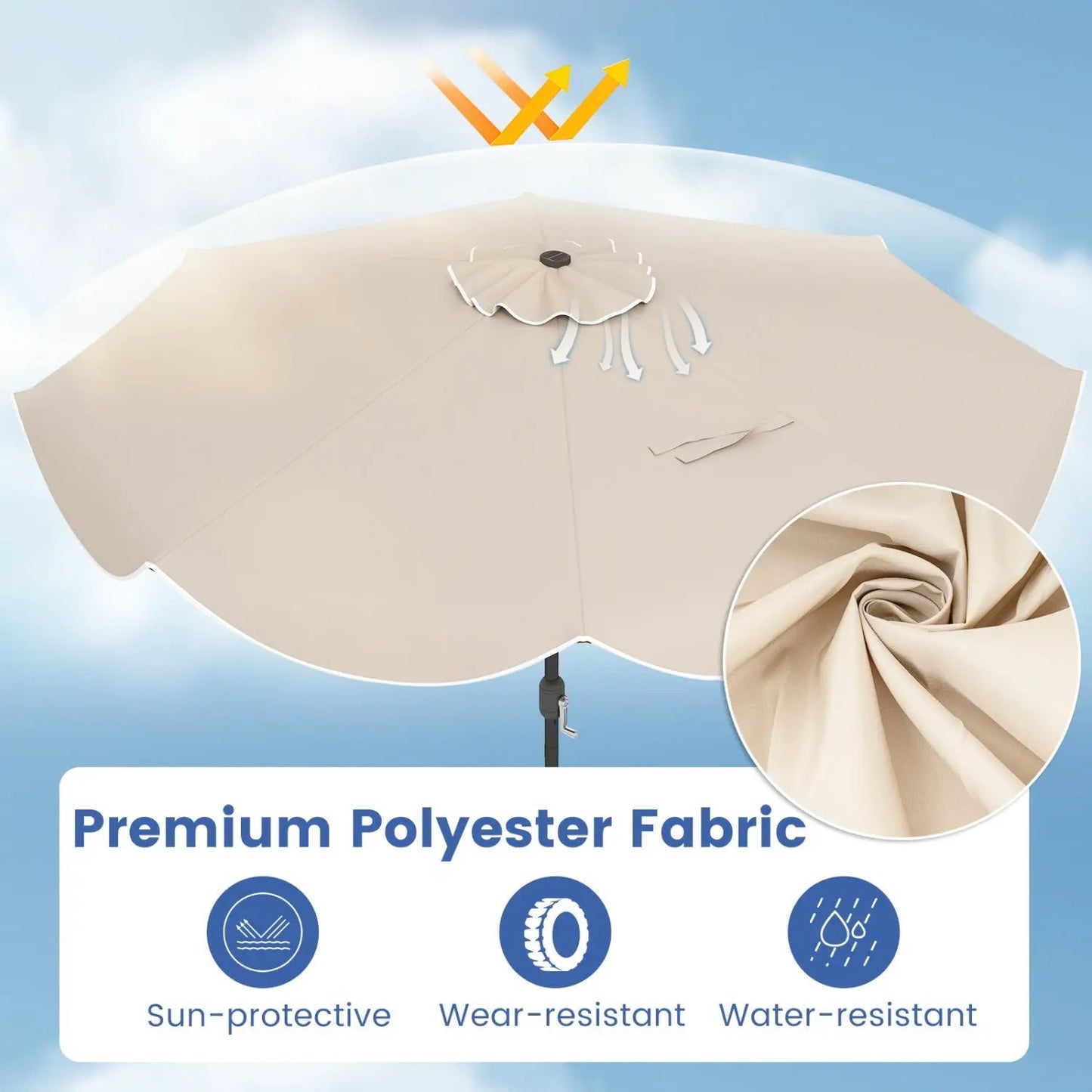 10 Ft Scalloped Solar Patio Umbrella with 24 LEDs