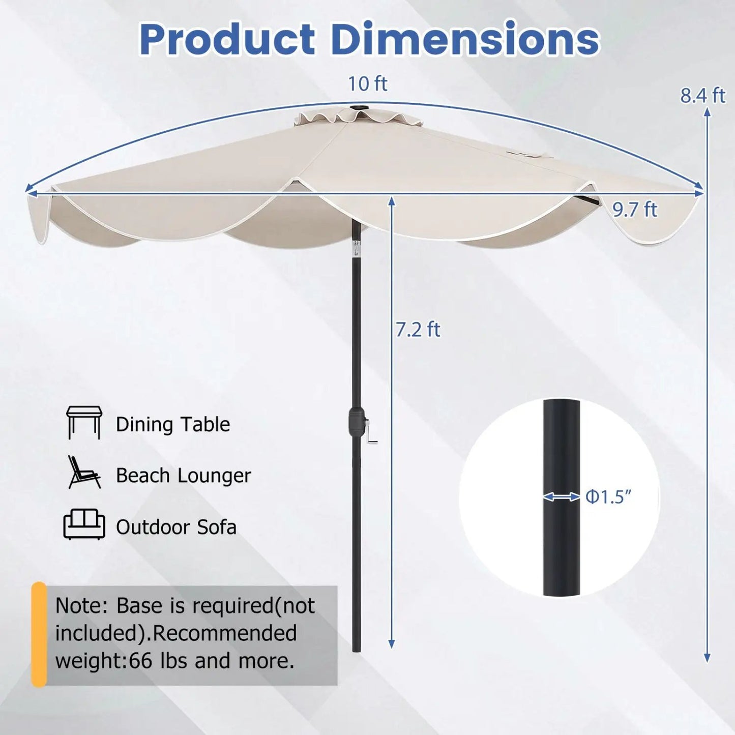 10 Ft Scalloped Solar Patio Umbrella with 24 LEDs