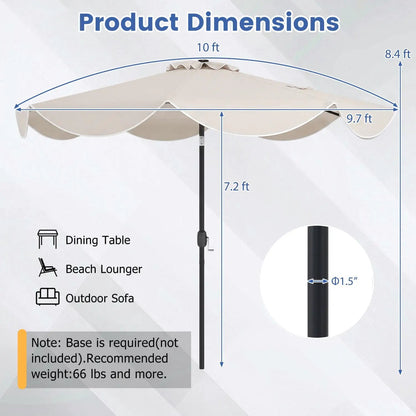10 Ft Scalloped Solar Patio Umbrella with 24 LEDs