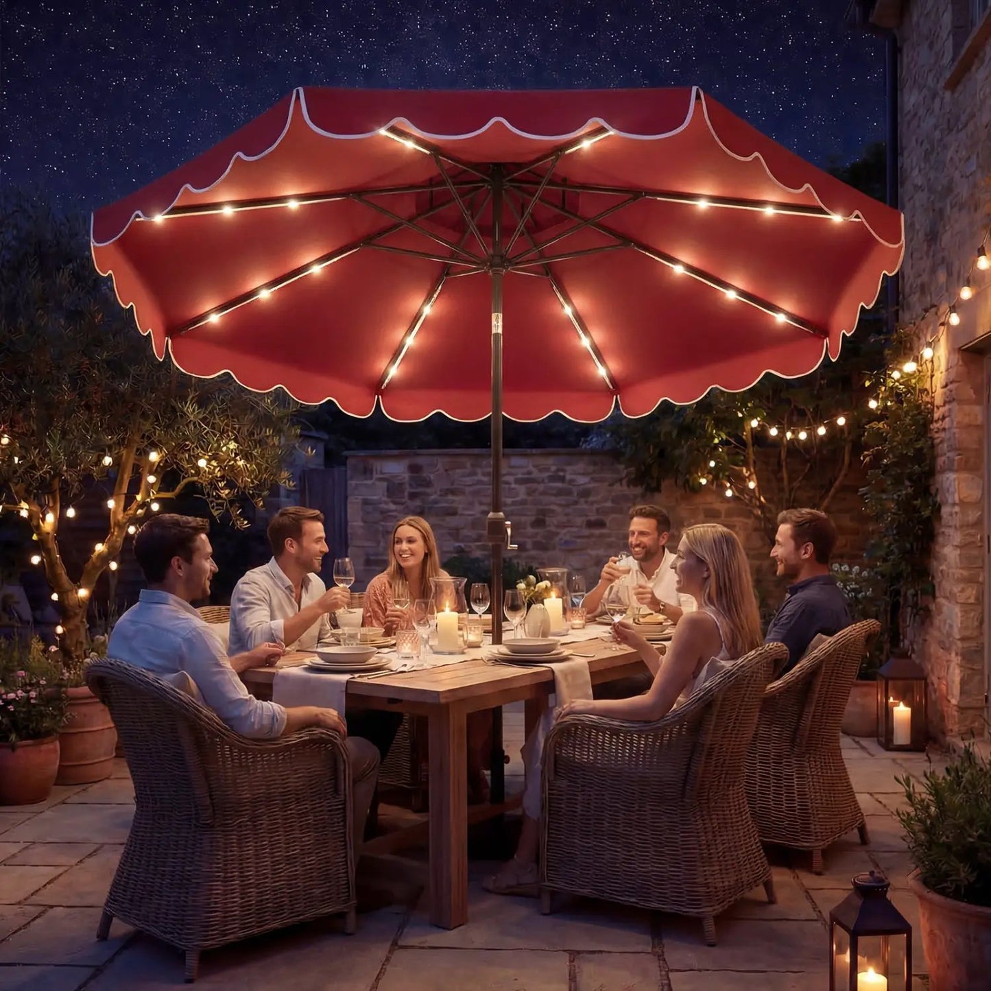 Solar LED Patio Umbrella for Deck and Pool