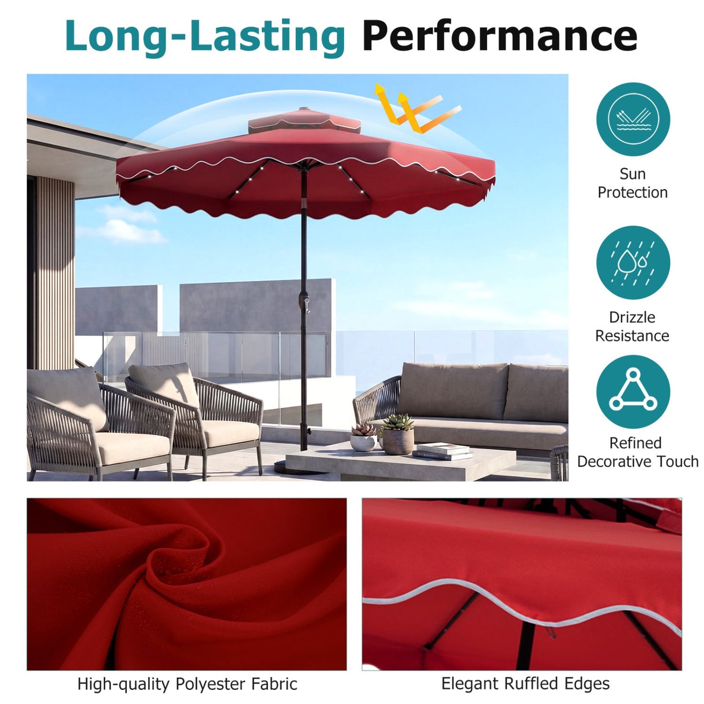 Solar LED Patio Umbrella for Deck and Pool
