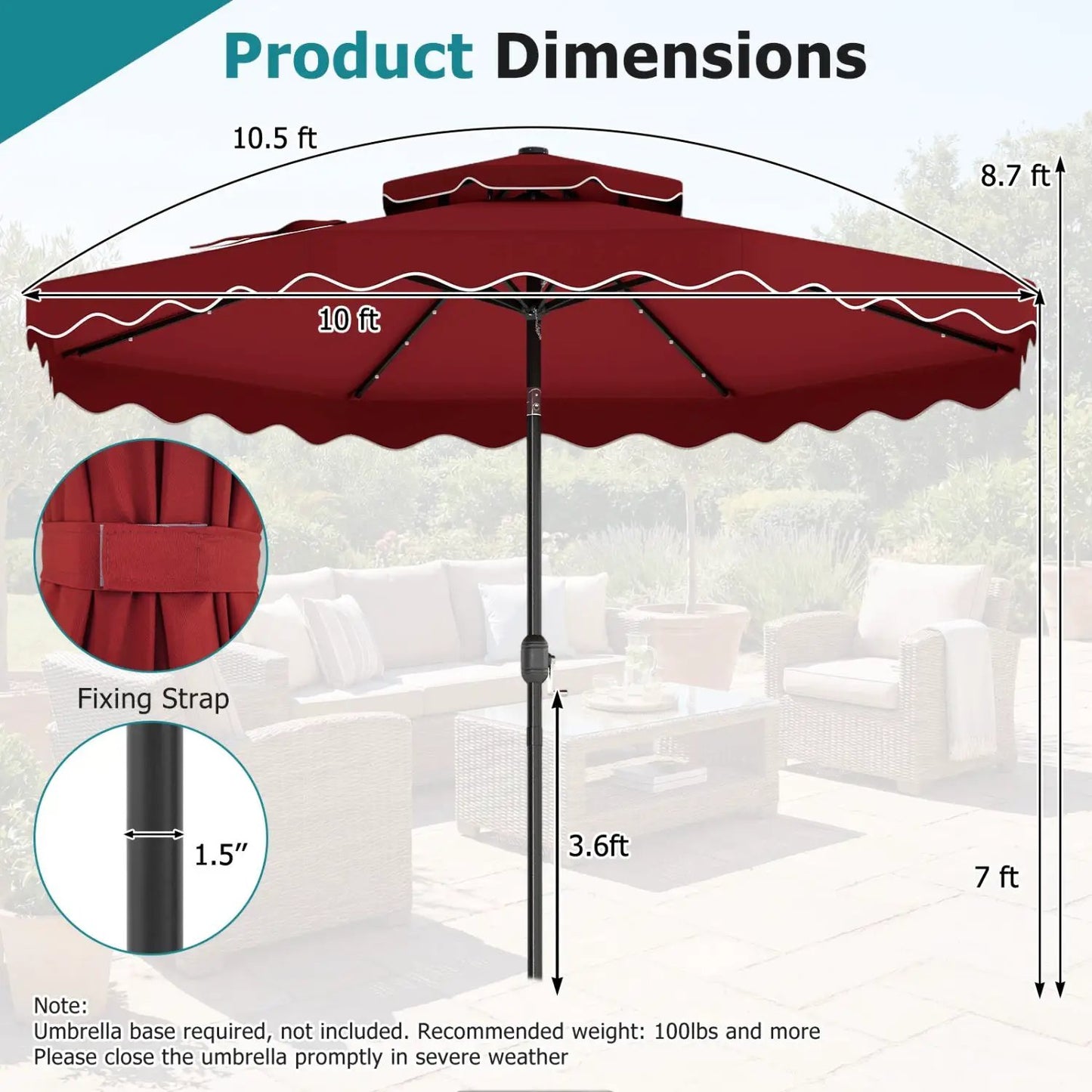Solar LED Patio Umbrella for Deck and Pool