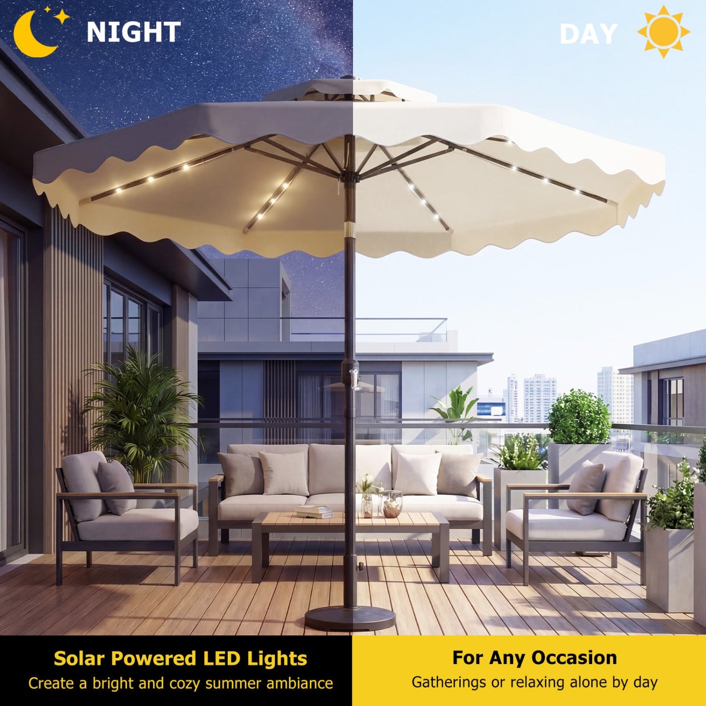 Solar LED Patio Umbrella for Deck and Pool