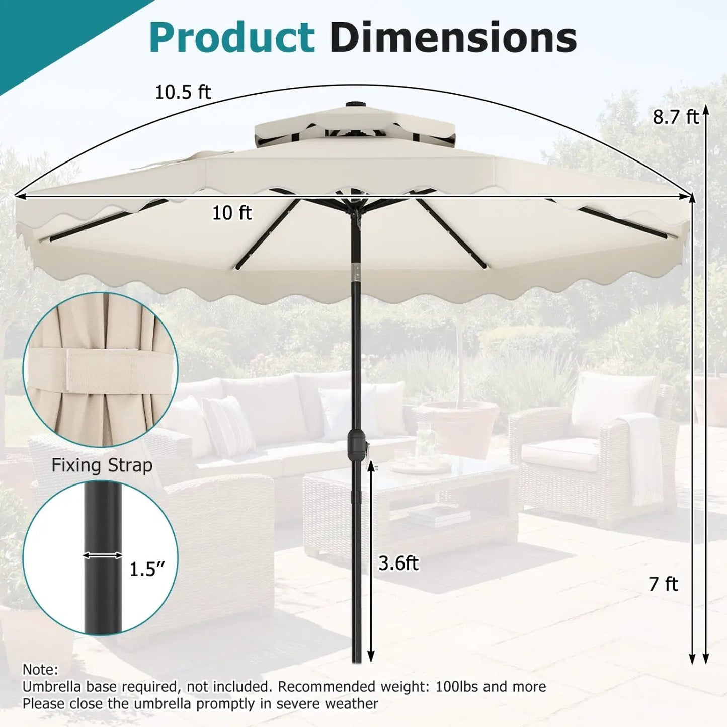 Solar LED Patio Umbrella for Deck and Pool
