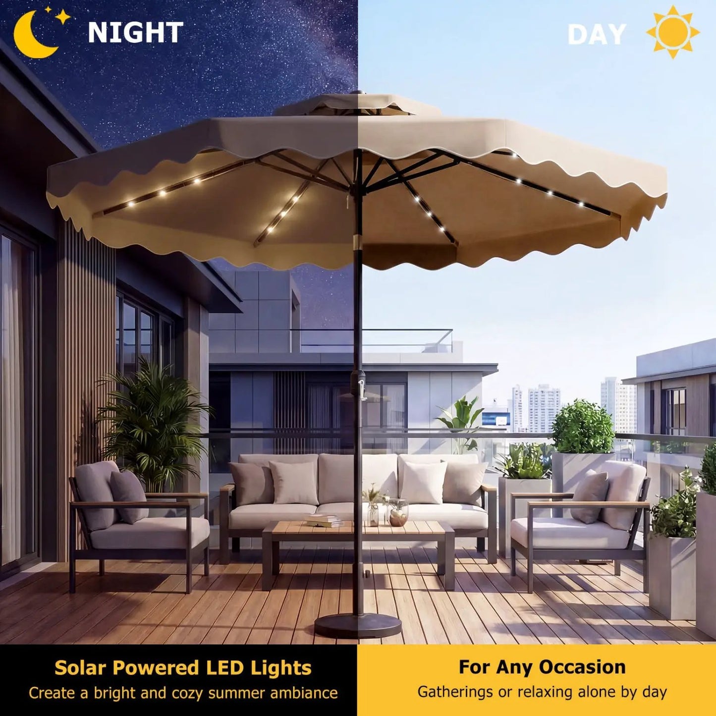 Solar LED Patio Umbrella for Deck and Pool