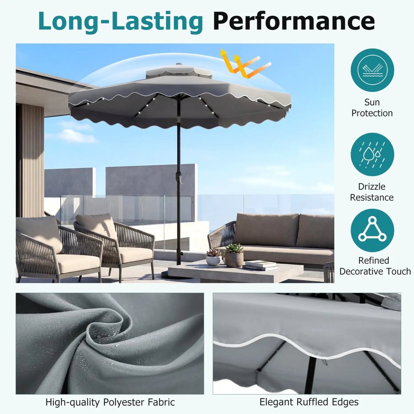 Solar LED Patio Umbrella for Deck and Pool