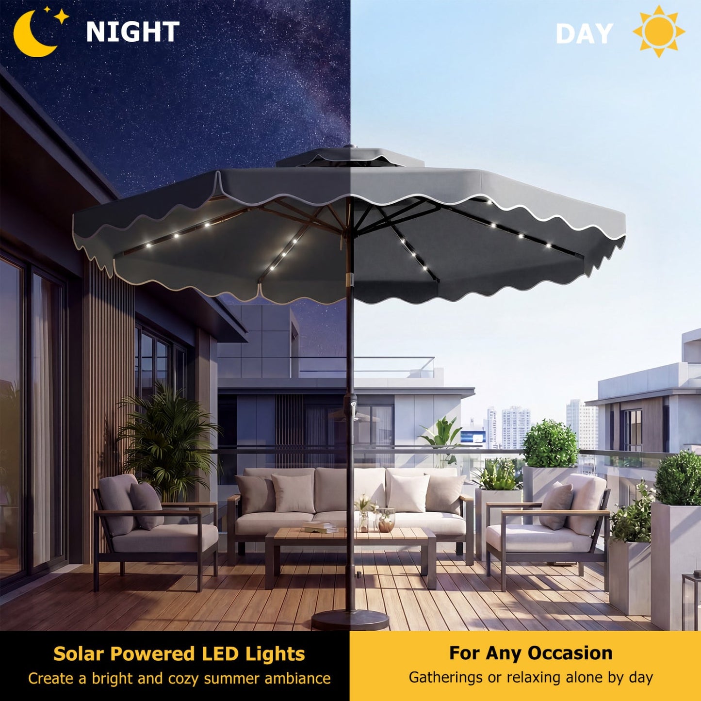 Solar LED Patio Umbrella for Deck and Pool
