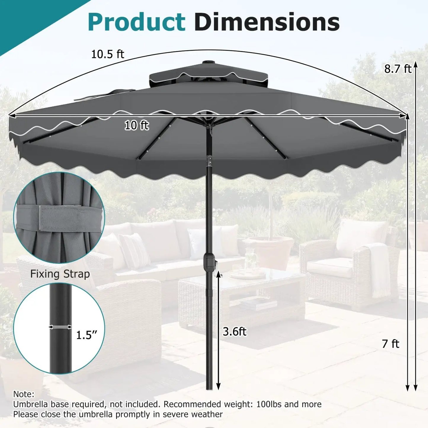 Solar LED Patio Umbrella for Deck and Pool
