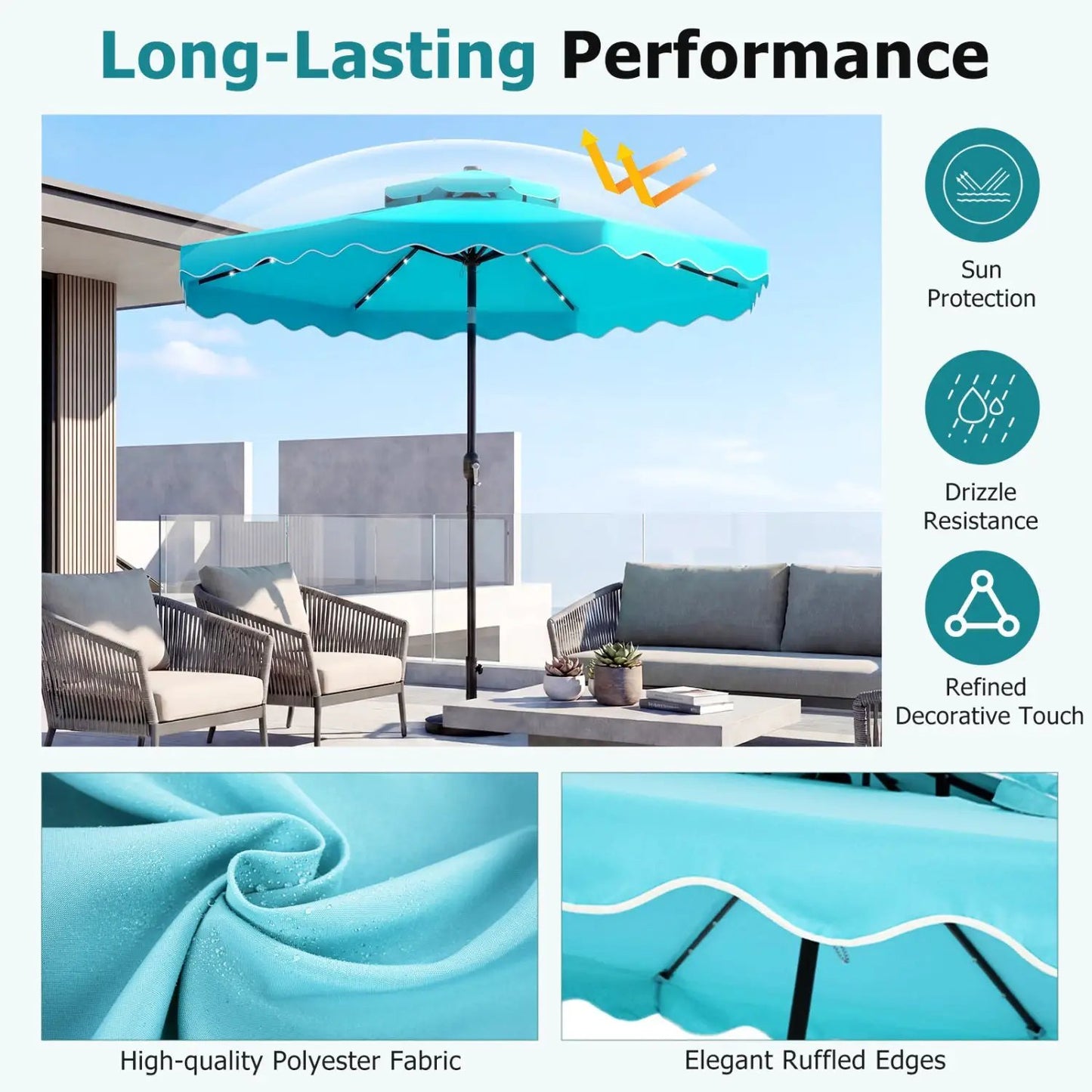 Solar LED Patio Umbrella for Deck and Pool