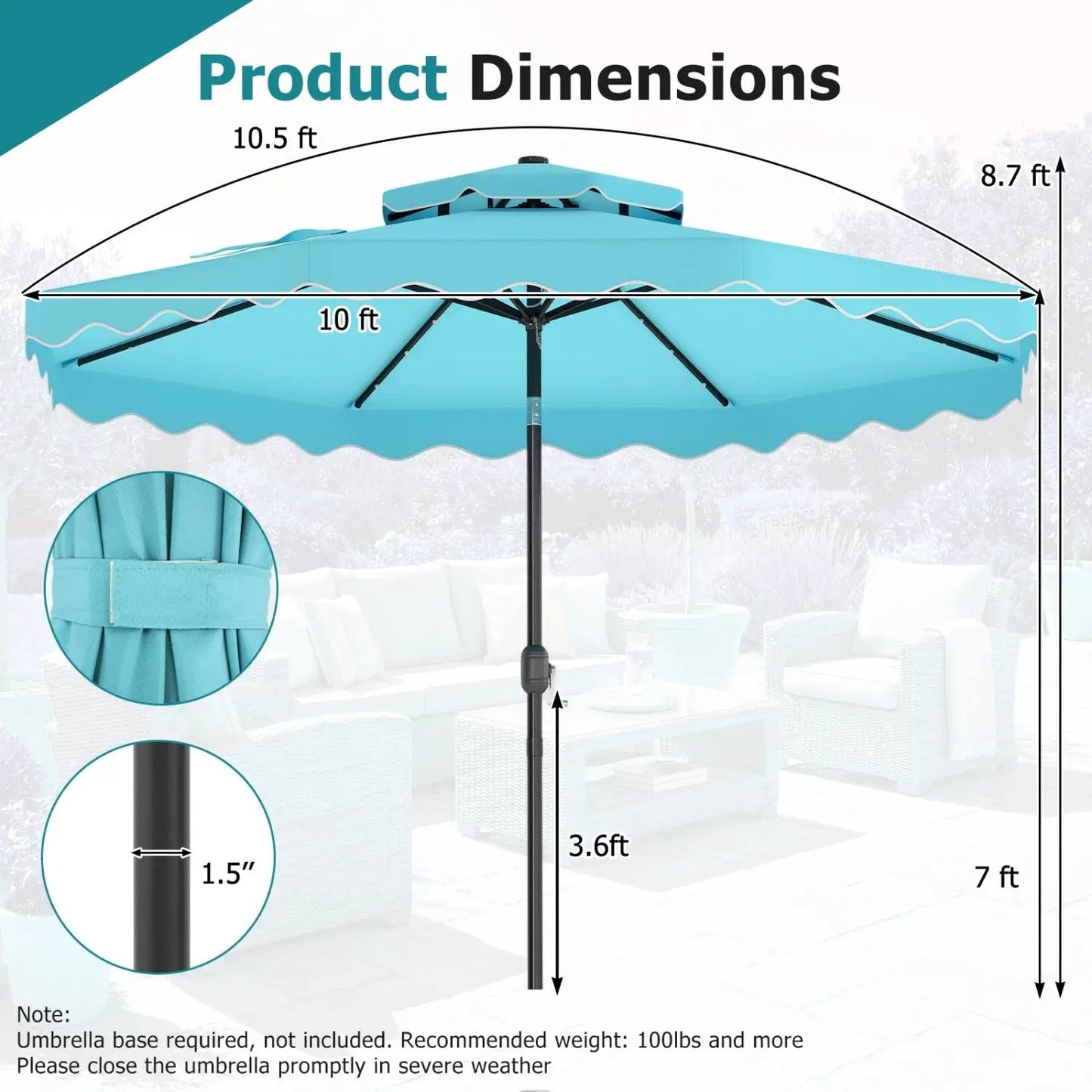 Solar LED Patio Umbrella for Deck and Pool