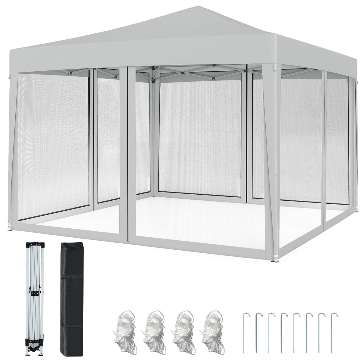GemGear pop-up canopy tent 10 ft x 10 ft with white frame and mesh netting on Tampa Home & Garden Store