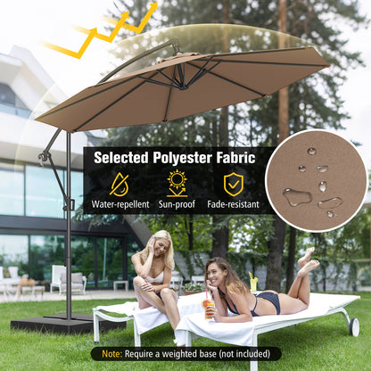10 Feet Offset Hanging Umbrella with Base and Infinite Tilt-Coffee