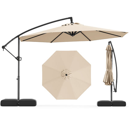 10 Feet Offset Hanging Umbrella with Base Patio Cantilever Umbrella with Tilt-Gray