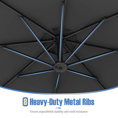 10 Feet Offset Hanging Umbrella with Base Patio Cantilever Umbrella with Tilt-Gray
