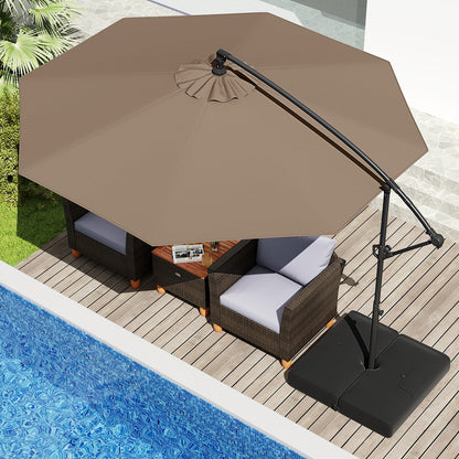 10 Feet Offset Hanging Umbrella with Base Patio Cantilever Umbrella with Tilt-Taupe