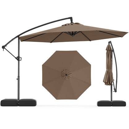10 Feet Offset Hanging Umbrella with Base Patio Cantilever Umbrella with Tilt-Taupe