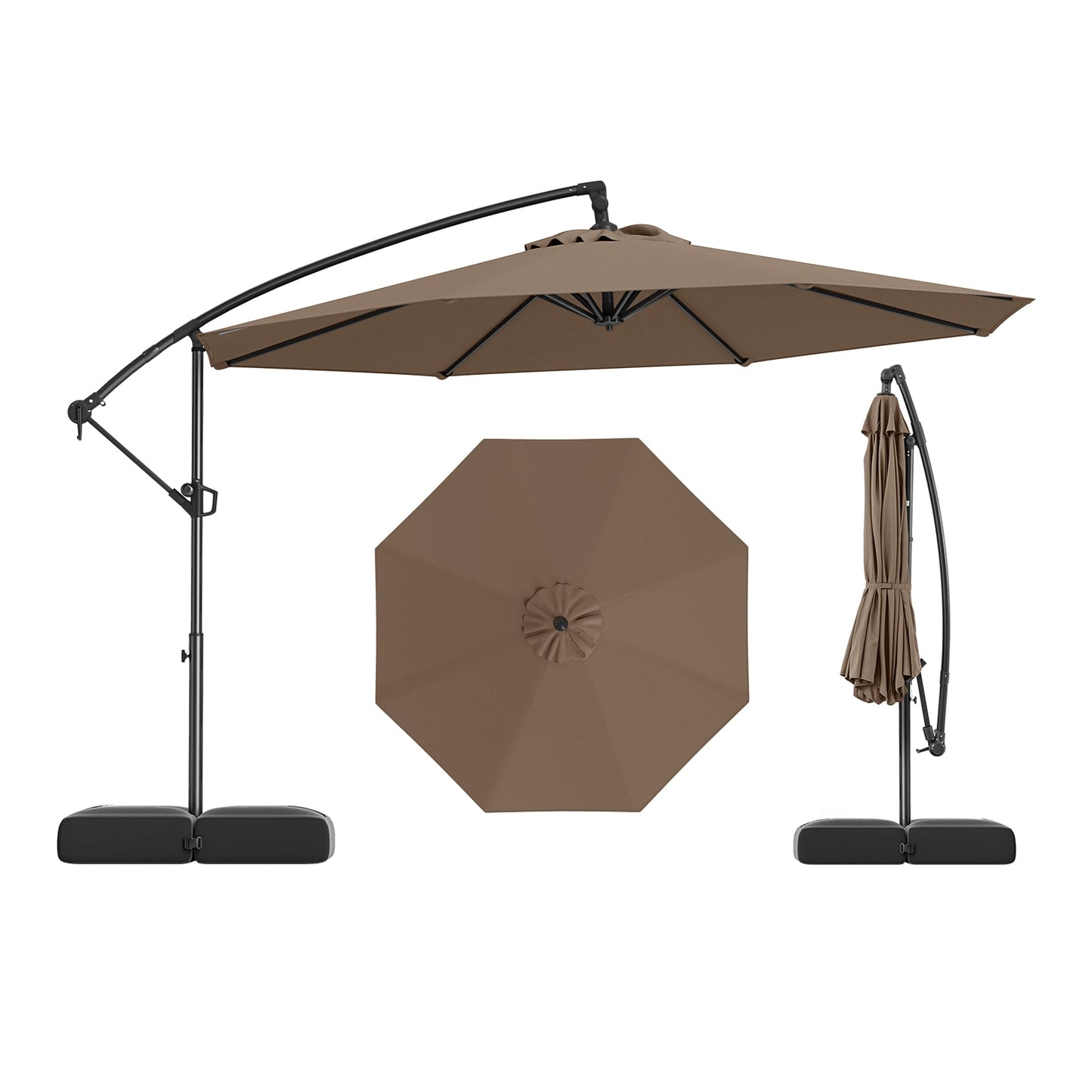 10 Feet Offset Hanging Umbrella with Base Patio Cantilever Umbrella with Tilt-Taupe