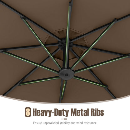 10 Feet Offset Hanging Umbrella with Base Patio Cantilever Umbrella with Tilt-Taupe