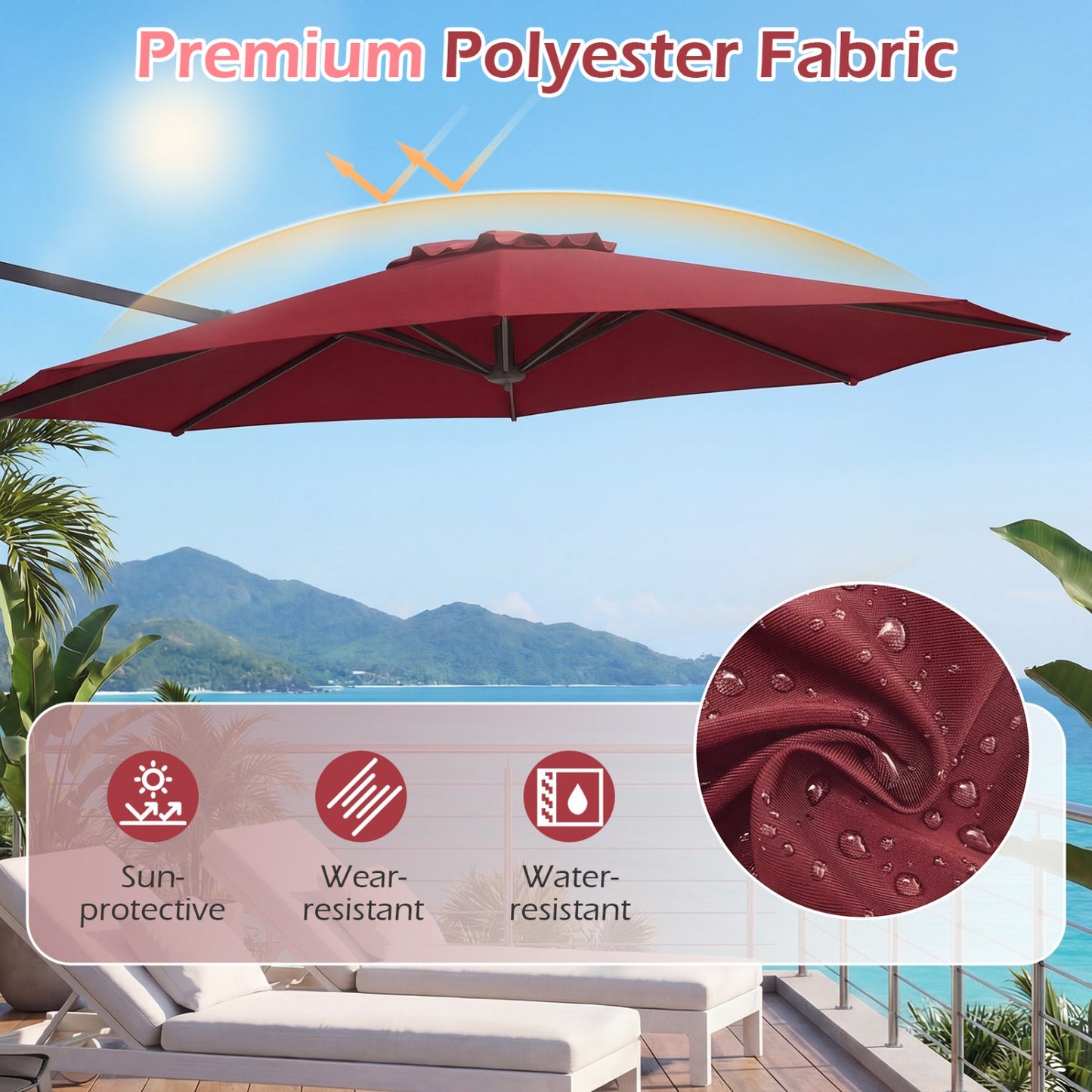 10 Feet Patio Cantilever Umbrella with Easy Tilt