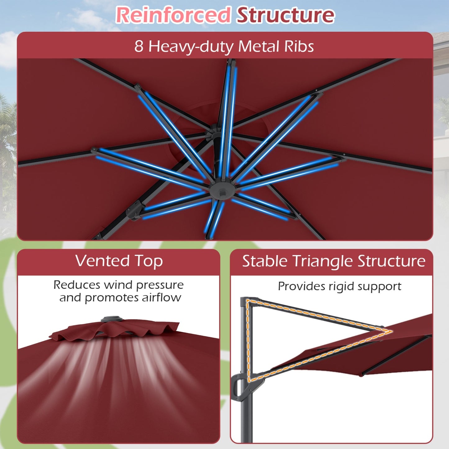 10 Feet Patio Cantilever Umbrella with Easy Tilt
