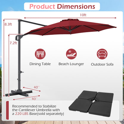 10 Feet Patio Cantilever Umbrella with Easy Tilt