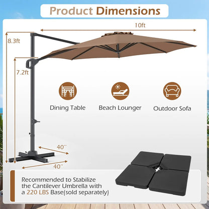 10 Feet Patio Cantilever Umbrella with Easy Tilt
