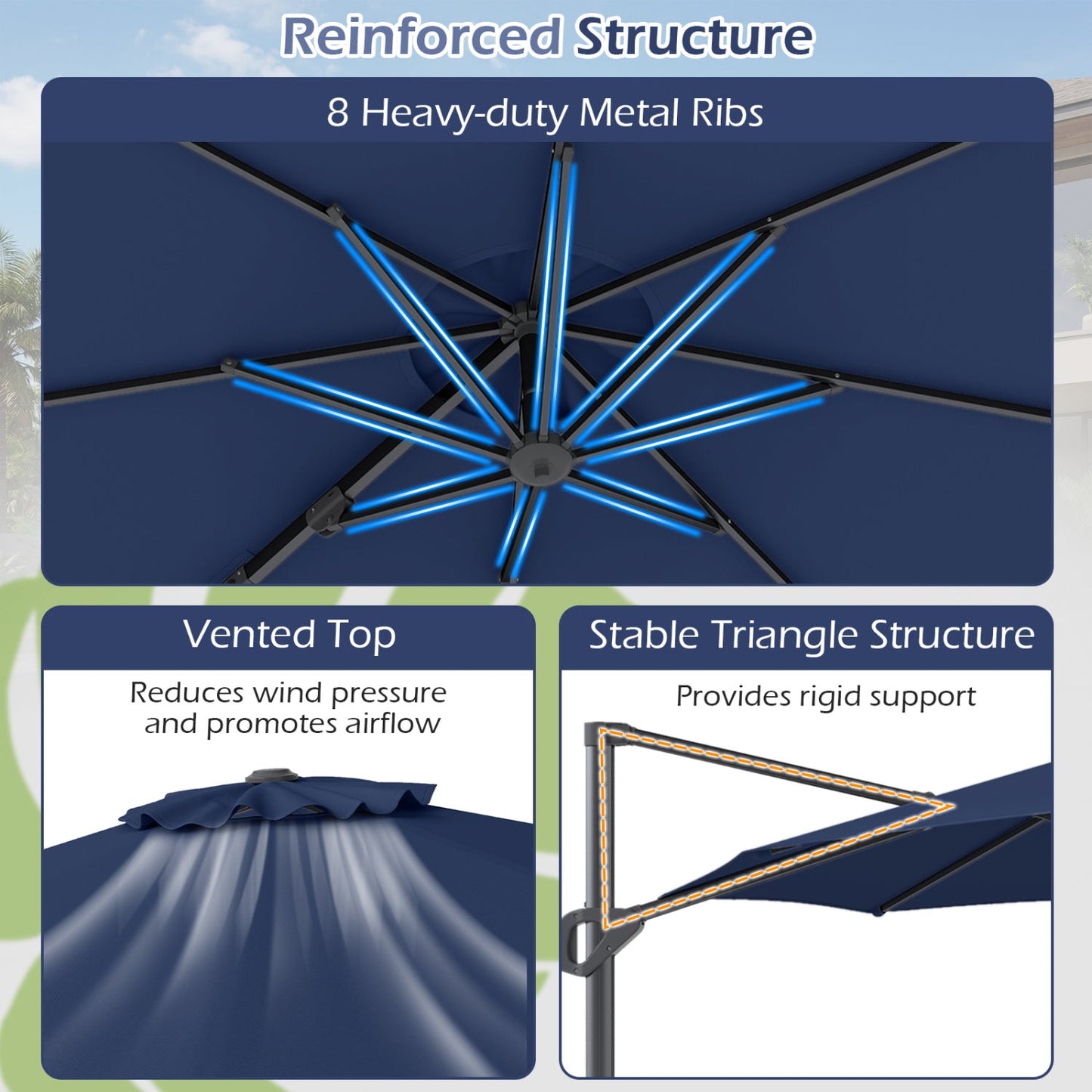 10 Feet Patio Cantilever Umbrella with Easy Tilt