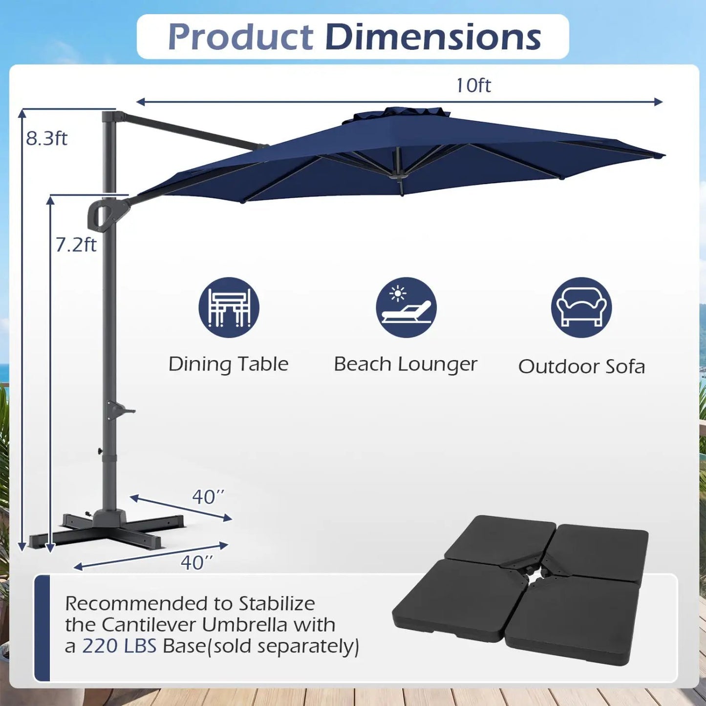 10 Feet Patio Cantilever Umbrella with Easy Tilt